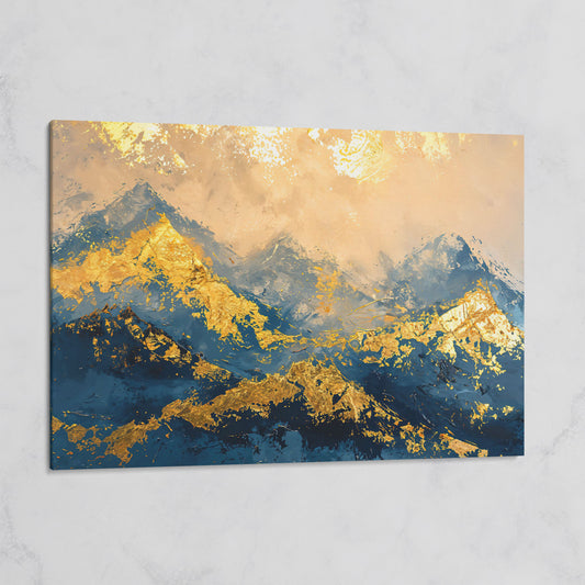 Abstract Mountain Canvas in Blue and Gold on gallery wrap