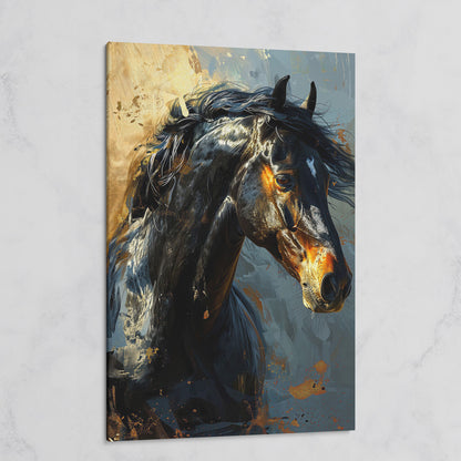 Black Horse Portrait Canvas with Gold Accents on gallery wrap
