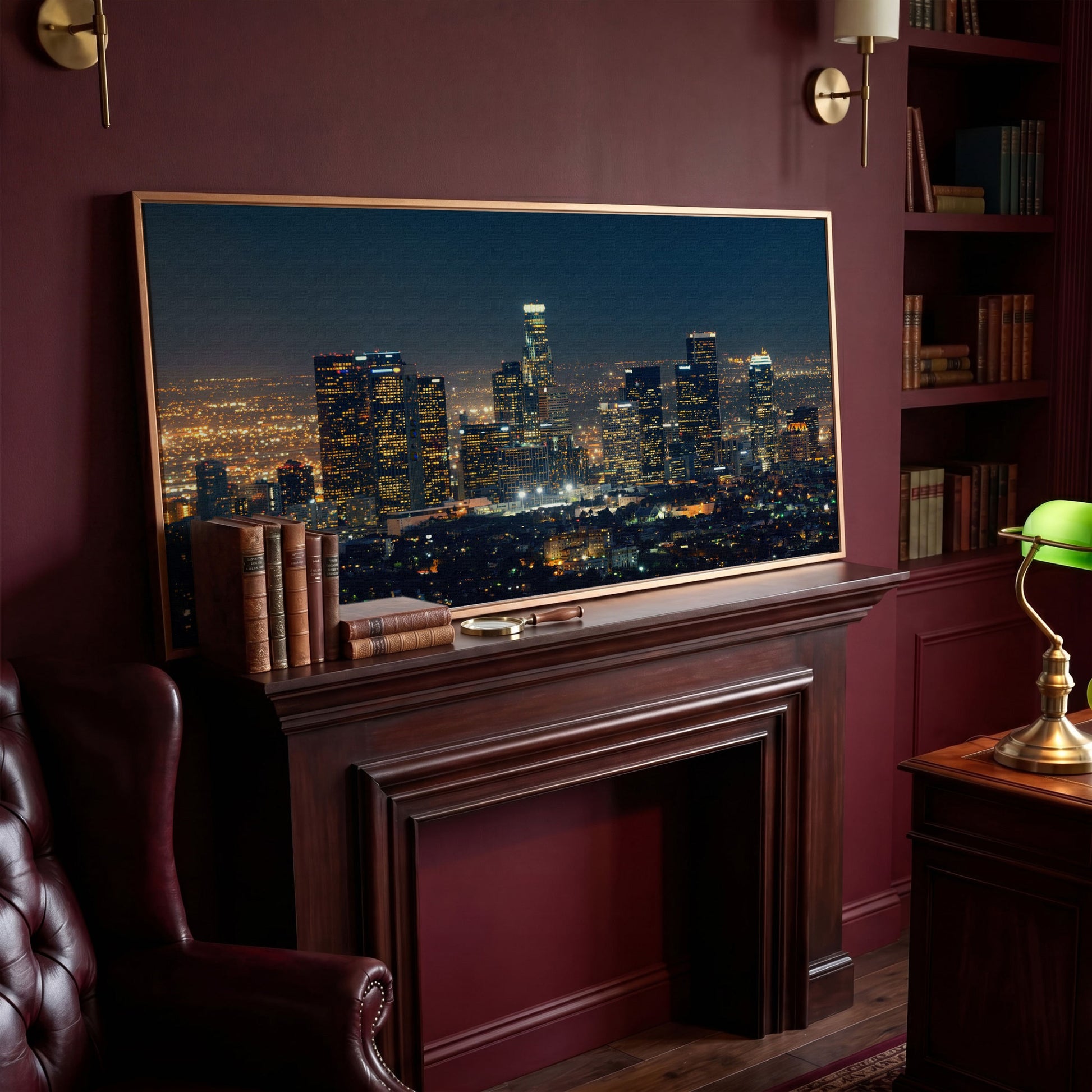 Los Angeles Cityscape Architectural Canvas in antique gold floating frame