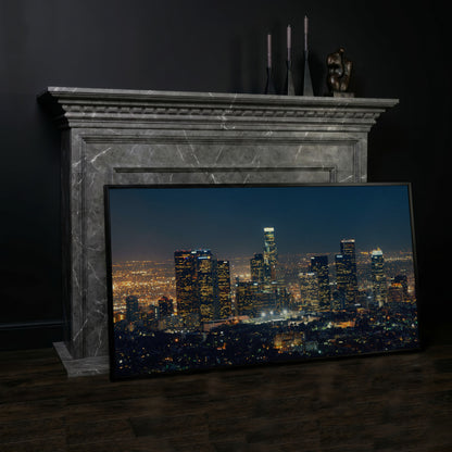 Los Angeles Cityscape Architectural Canvas in black floating frame