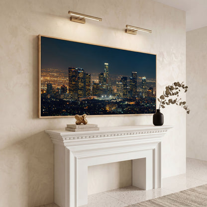 Los Angeles Cityscape Architectural Canvas in white oak floating frame