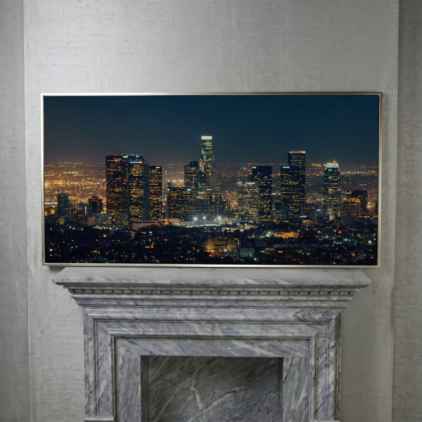 Los Angeles Cityscape Architectural Canvas in silver floating frame