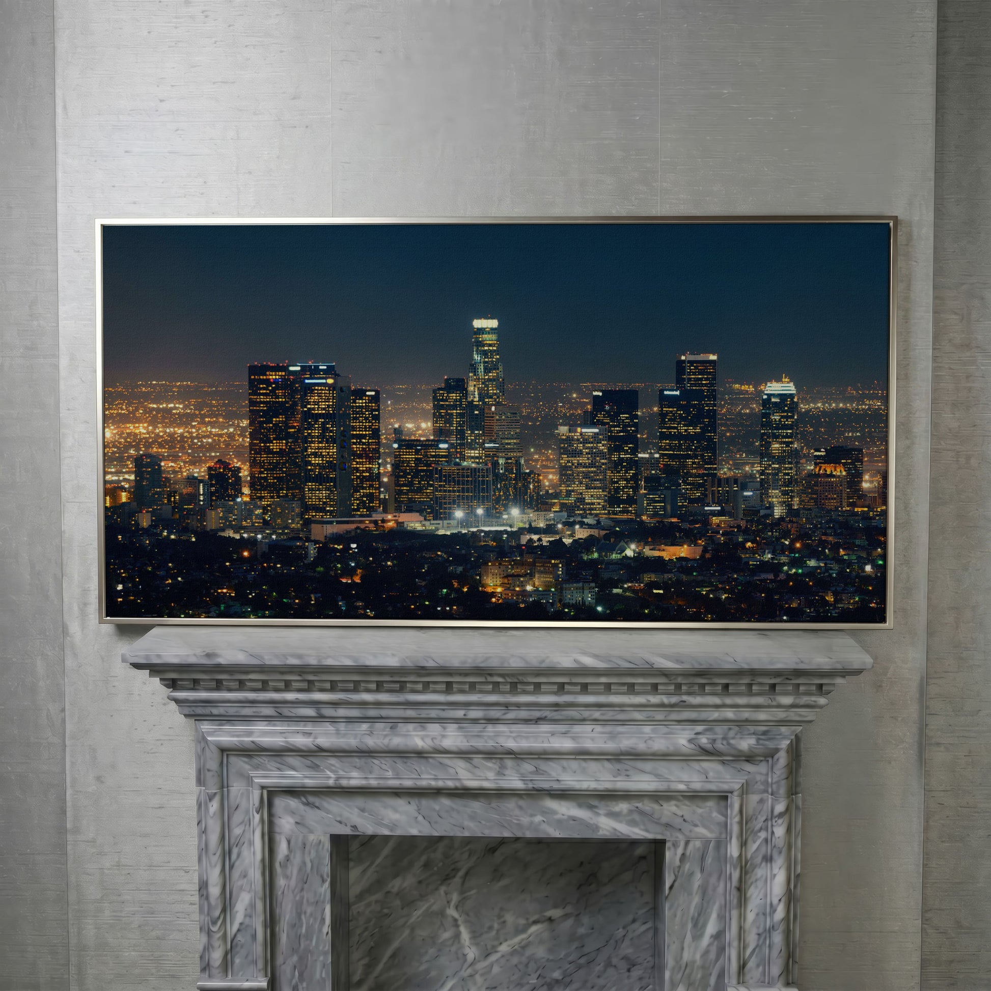 Los Angeles Cityscape Architectural Canvas in silver floating frame