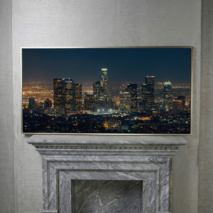 Los Angeles Cityscape Architectural Canvas in silver floating frame
