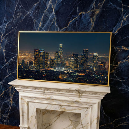 Los Angeles Cityscape Architectural Canvas in yellow gold floating frame