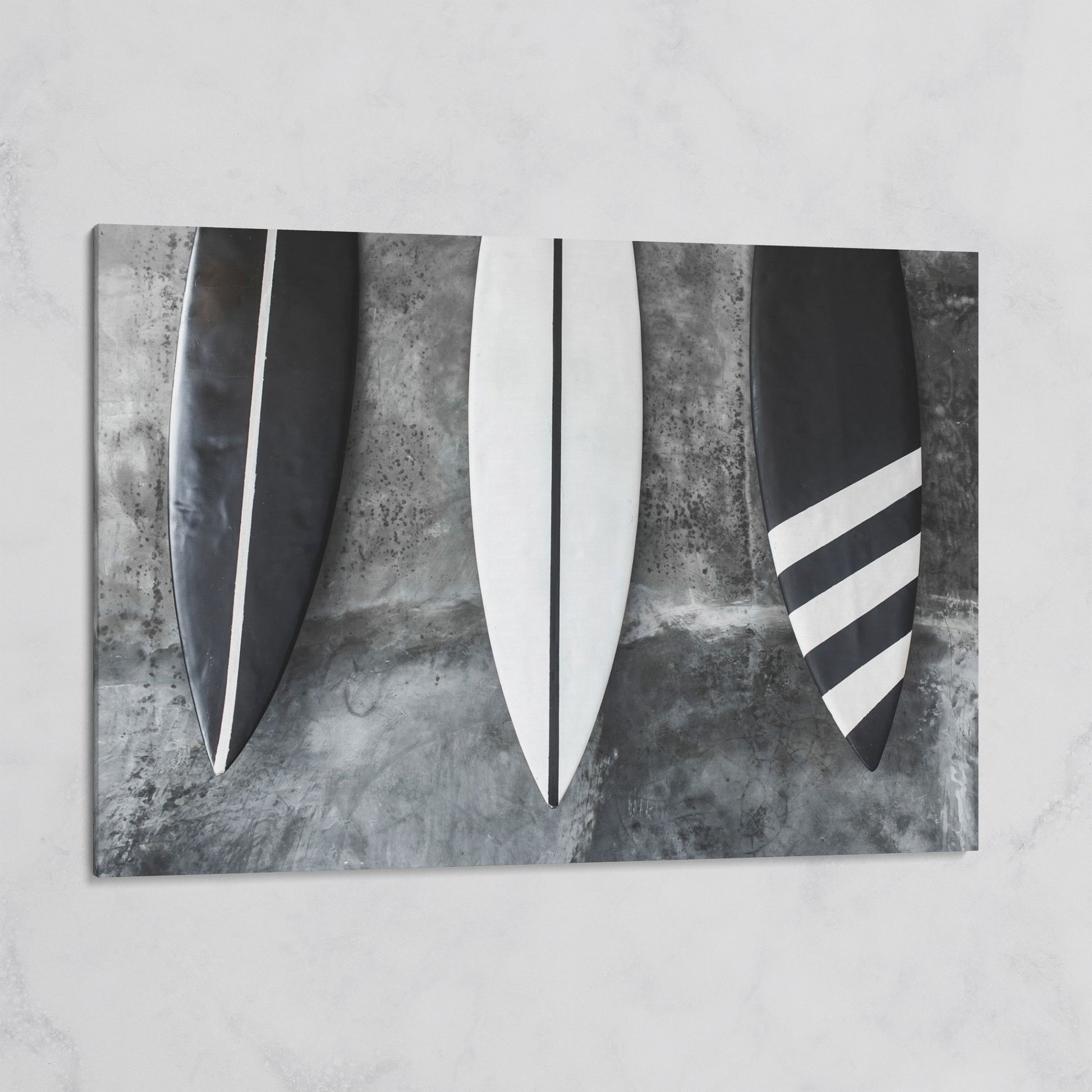 Modern Black and White Surfboard Canvas on gallery wrap