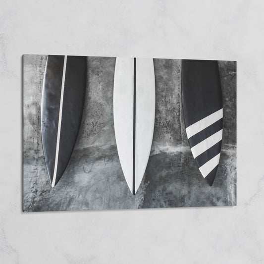 Modern Black and White Surfboard Canvas on gallery wrap