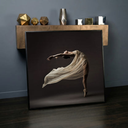 Ballerina in Motion Canvas Print in black floating frame