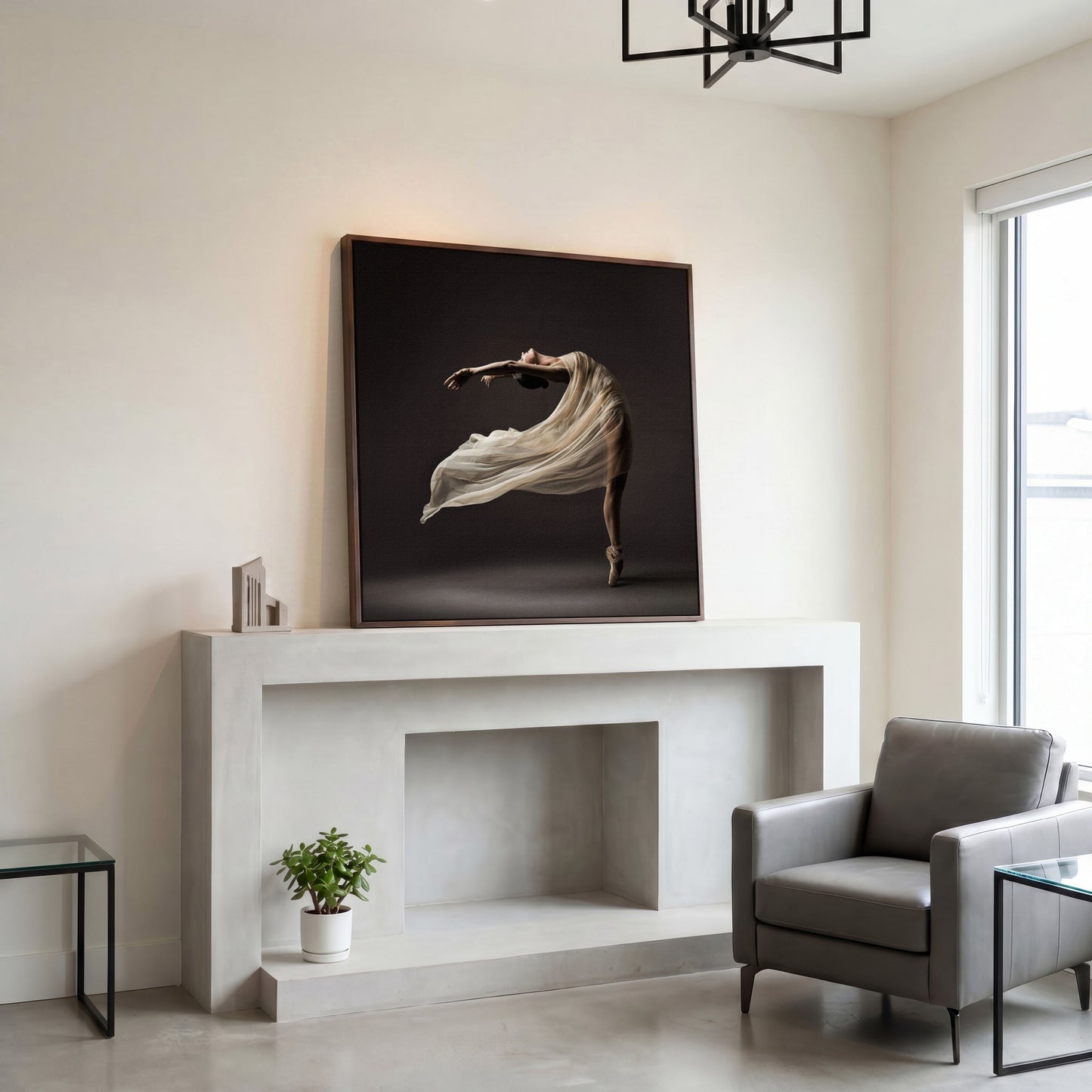 Ballerina in Motion Canvas Print in dark walnut floating frame