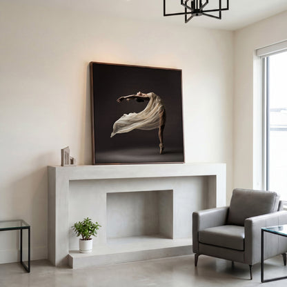 Ballerina in Motion Canvas Print in dark walnut floating frame