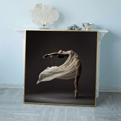 Ballerina in Motion Canvas Print in rose gold floating frame