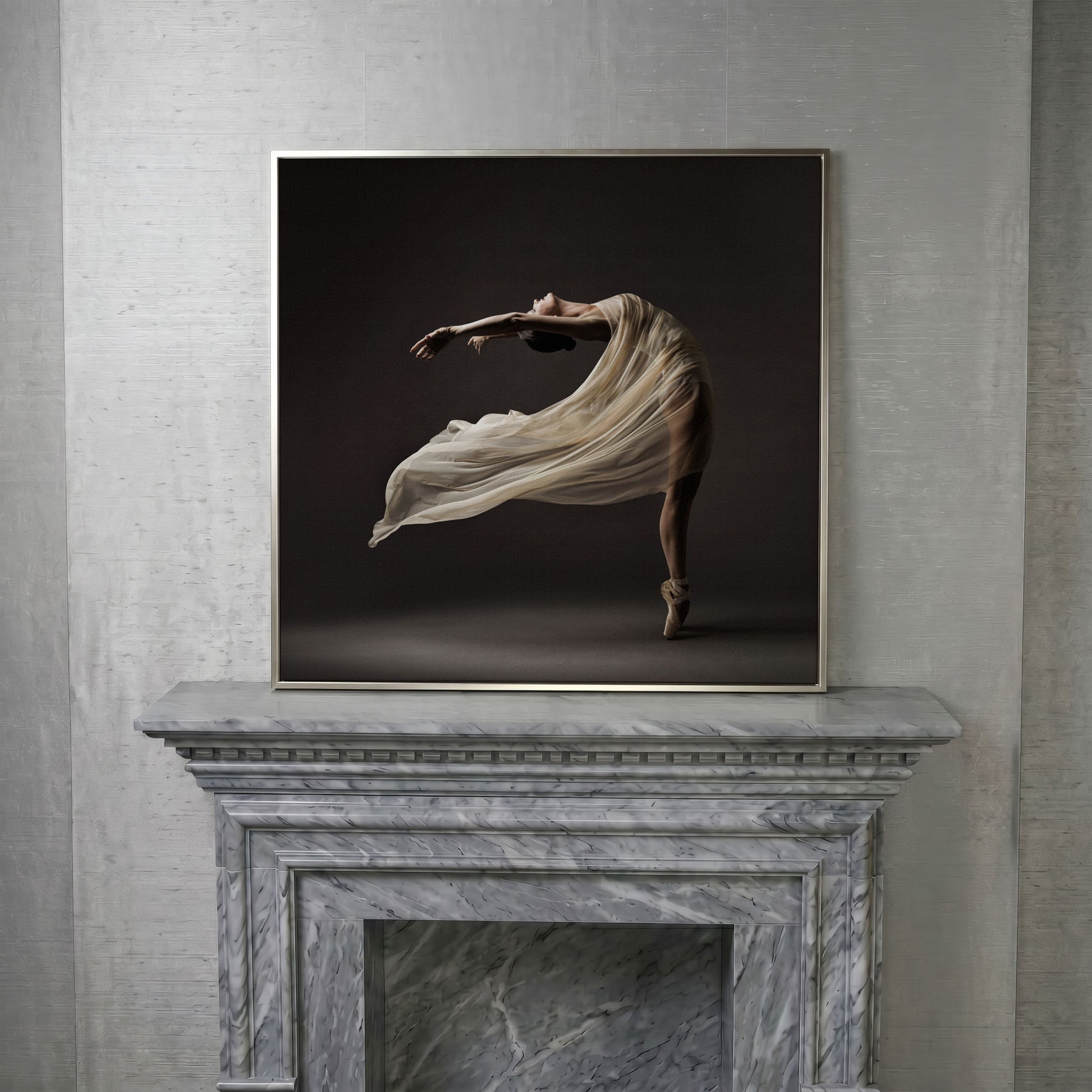 Ballerina in Motion Canvas Print in silver floating frame