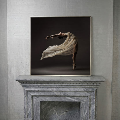 Ballerina in Motion Canvas Print in silver floating frame