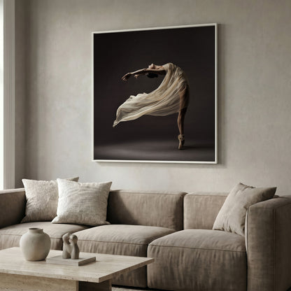 Ballerina in Motion Canvas Print in white floating frame