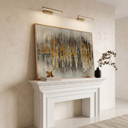 Gold and Grey Abstract Canvas Print in white oak floating frame