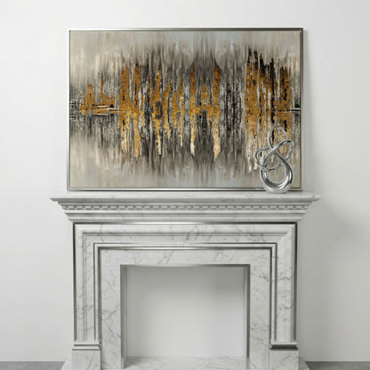Gold and Grey Abstract Canvas Print in silver floating frame