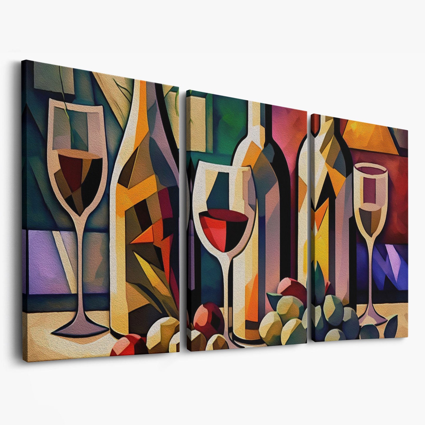 Cubism Wine Canvas for Bars and Restaurants as 3-panel split version