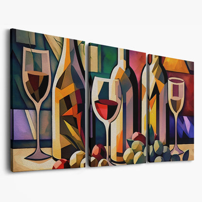 Cubism Wine Canvas for Bars and Restaurants as 3-panel split version
