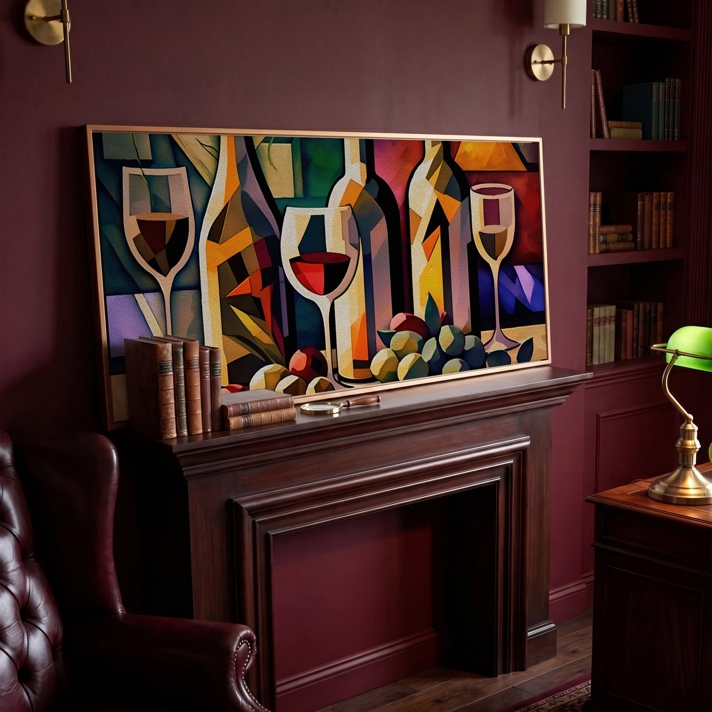 Cubism Wine Canvas for Bars and Restaurants in antique gold floating frame