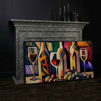 Cubism Wine Canvas for Bars and Restaurants in black floating frame