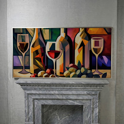 Cubism Wine Canvas for Bars and Restaurants in silver floating frame