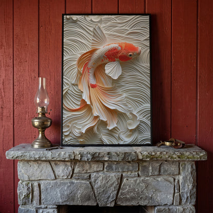 Koi Fish Canvas Print with Asian Aesthetic in black floating frame