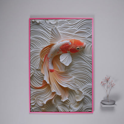 Koi Fish Canvas Print with Asian Aesthetic in pink floating frame