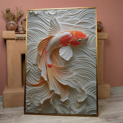 Koi Fish Canvas Print with Asian Aesthetic in rose gold floating frame