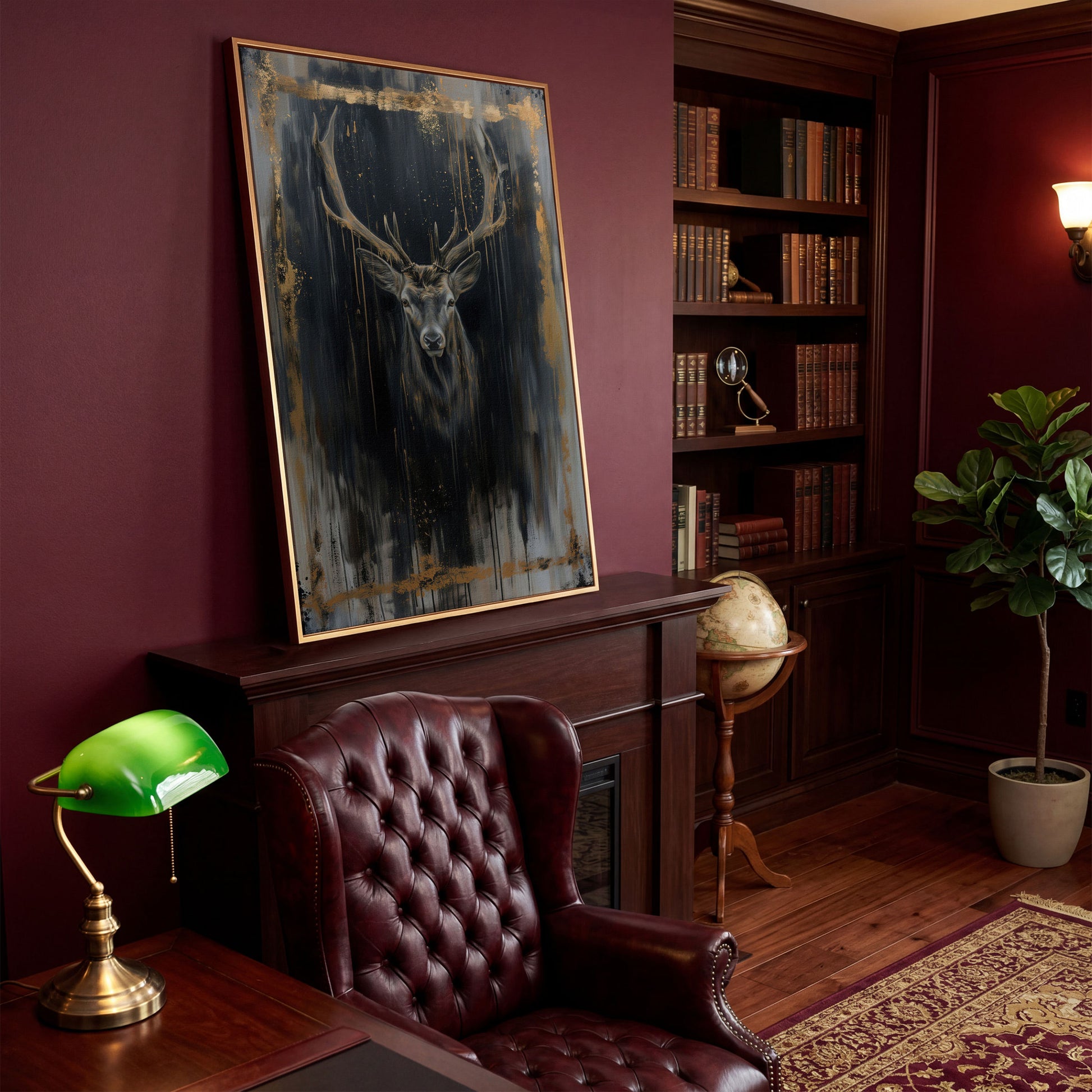Deer Portrait Canvas Print with Antique Gold Accents in antique gold floating frame