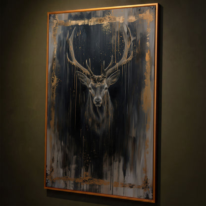 Deer Portrait Canvas Print with Antique Gold Accents shown in antique gold floating frame