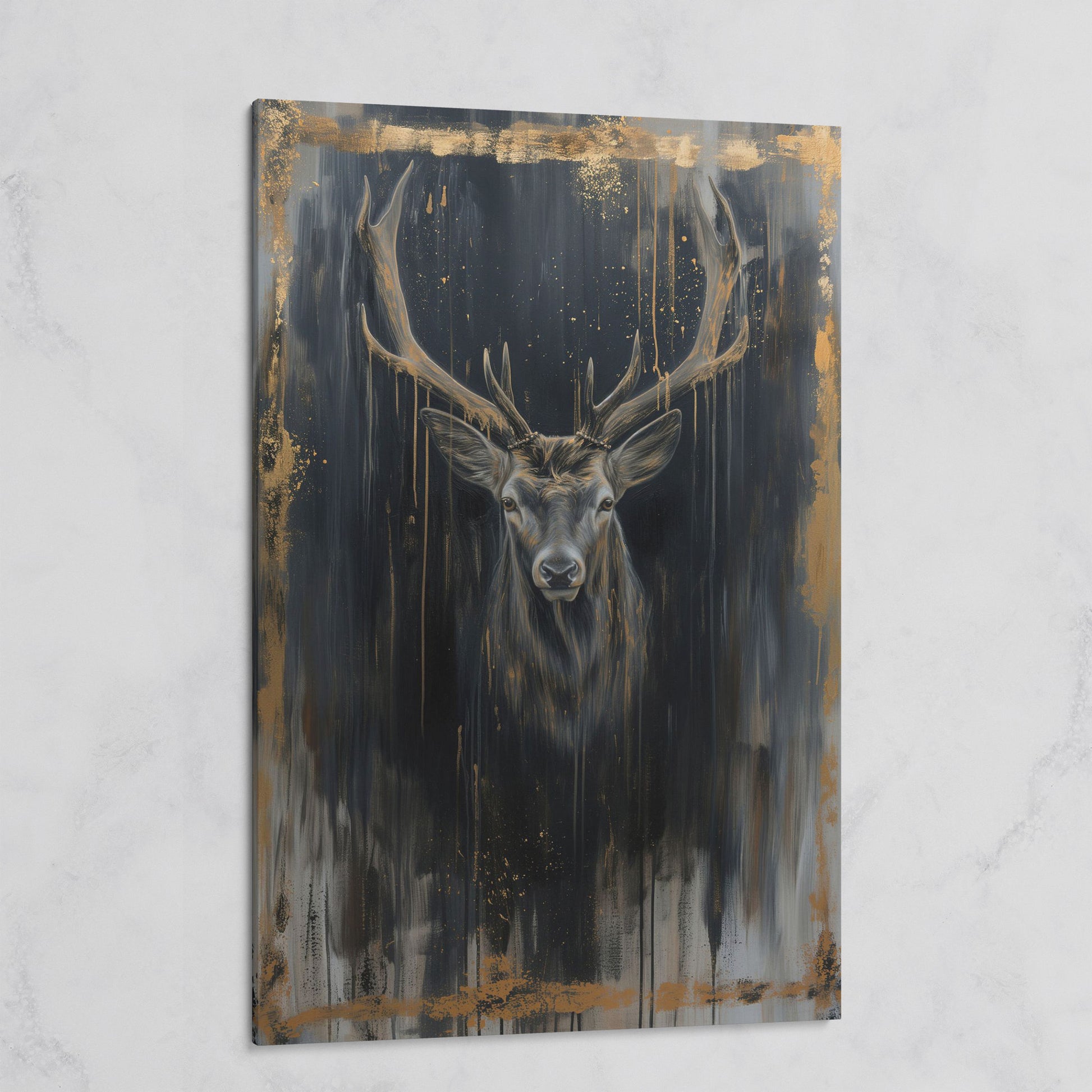 Deer Portrait Canvas Print with Antique Gold Accents on gallery wrap