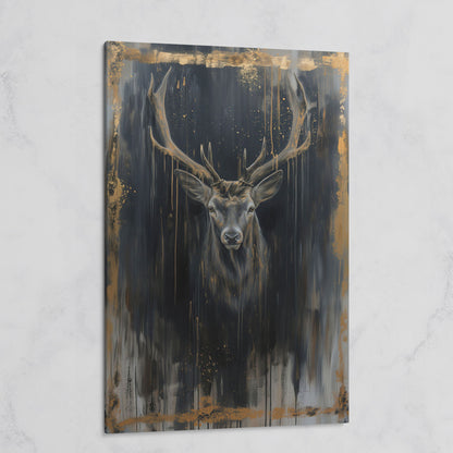 Deer Portrait Canvas Print with Antique Gold Accents on gallery wrap