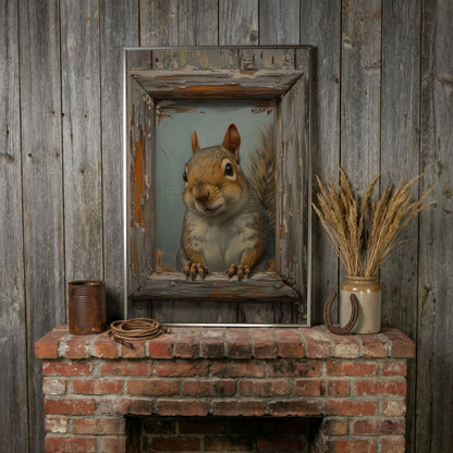 Squirrel Portrait Canvas Wall Art in silver floating frame