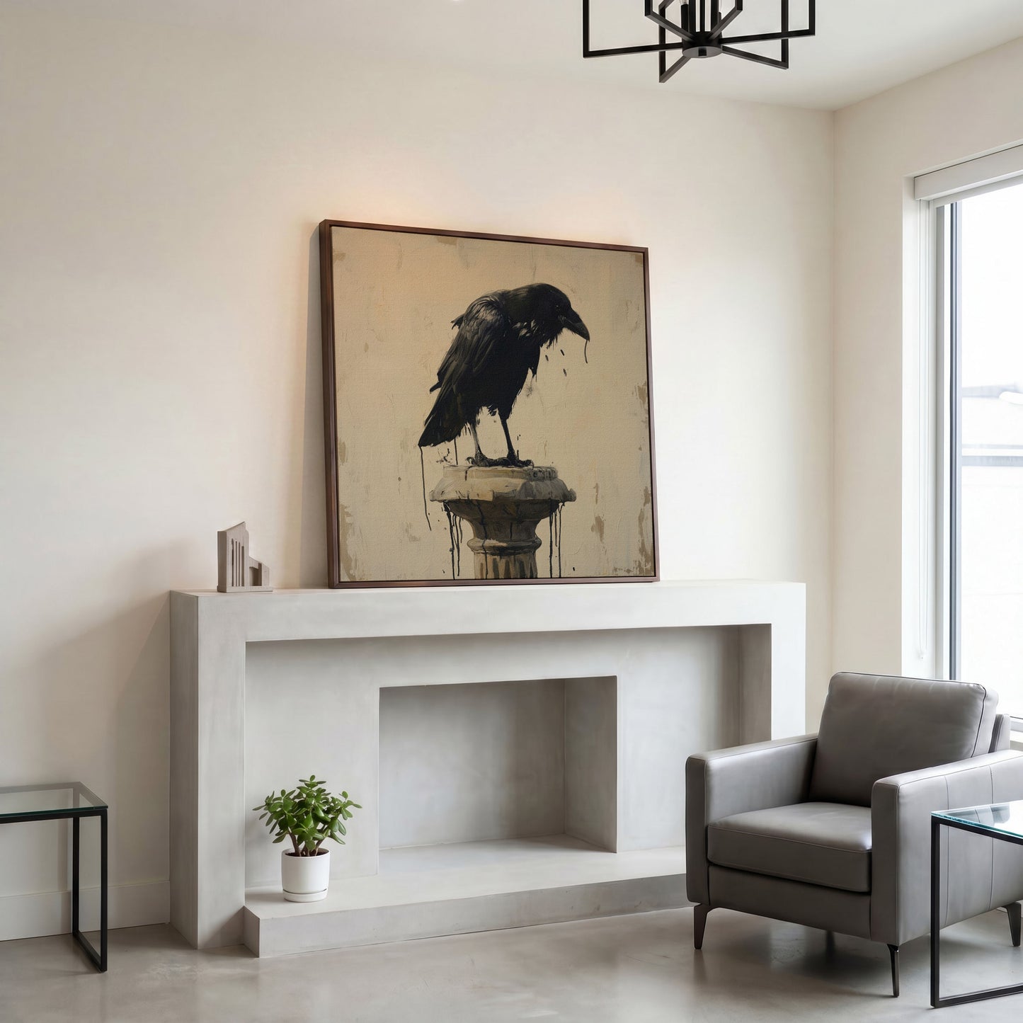 Mystical Raven Square Canvas in dark walnut floating frame