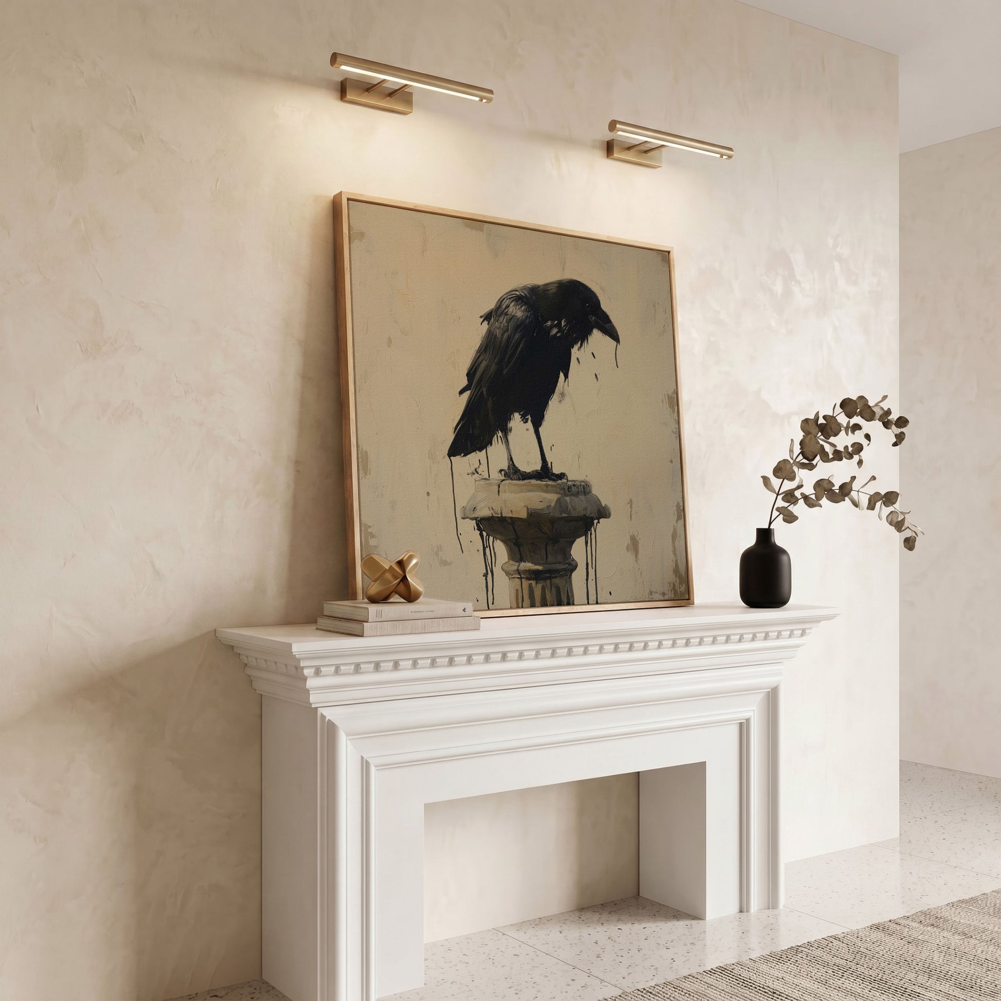 Mystical Raven Square Canvas in white oak floating frame