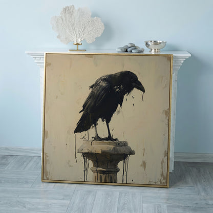Mystical Raven Square Canvas in rose gold floating frame
