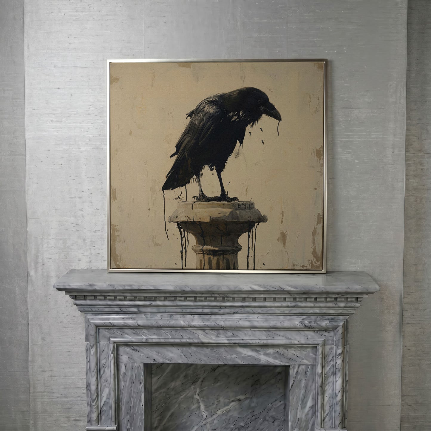 Mystical Raven Square Canvas in silver floating frame