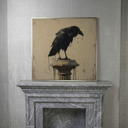 Mystical Raven Square Canvas in silver floating frame