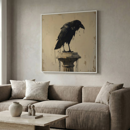 Mystical Raven Square Canvas in white floating frame
