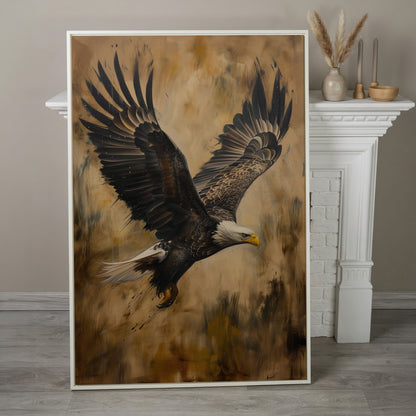 Soaring Eagle Canvas Print in Sepia Tones in white floating frame