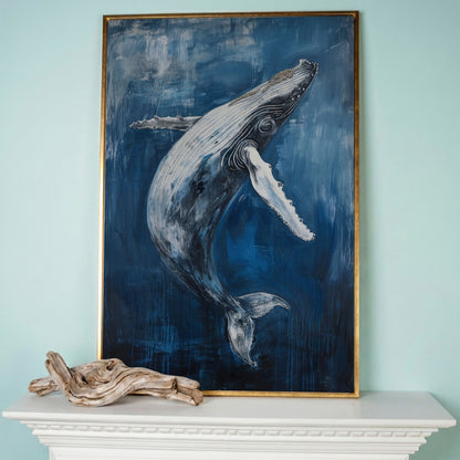 Humpback Whale Canvas Art, Ocean Depth View in rose gold floating frame