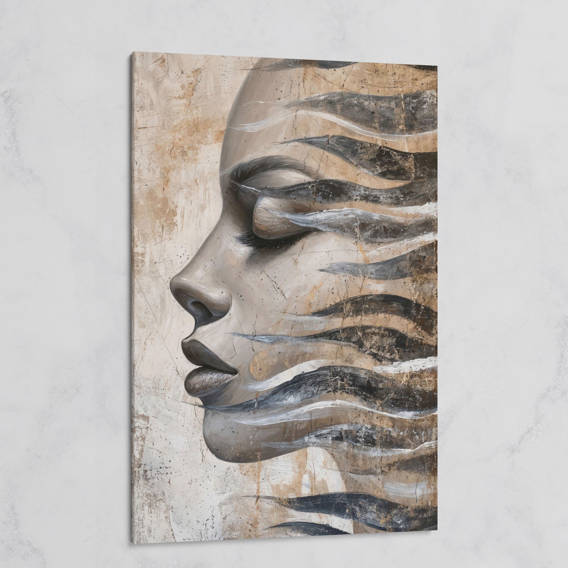 Abstract Woman Face with Waves Canvas Print on gallery wrap