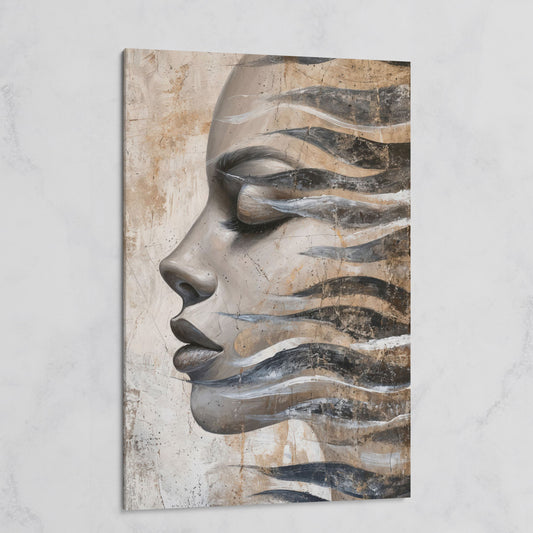 Abstract Woman Face with Waves Canvas Print on gallery wrap