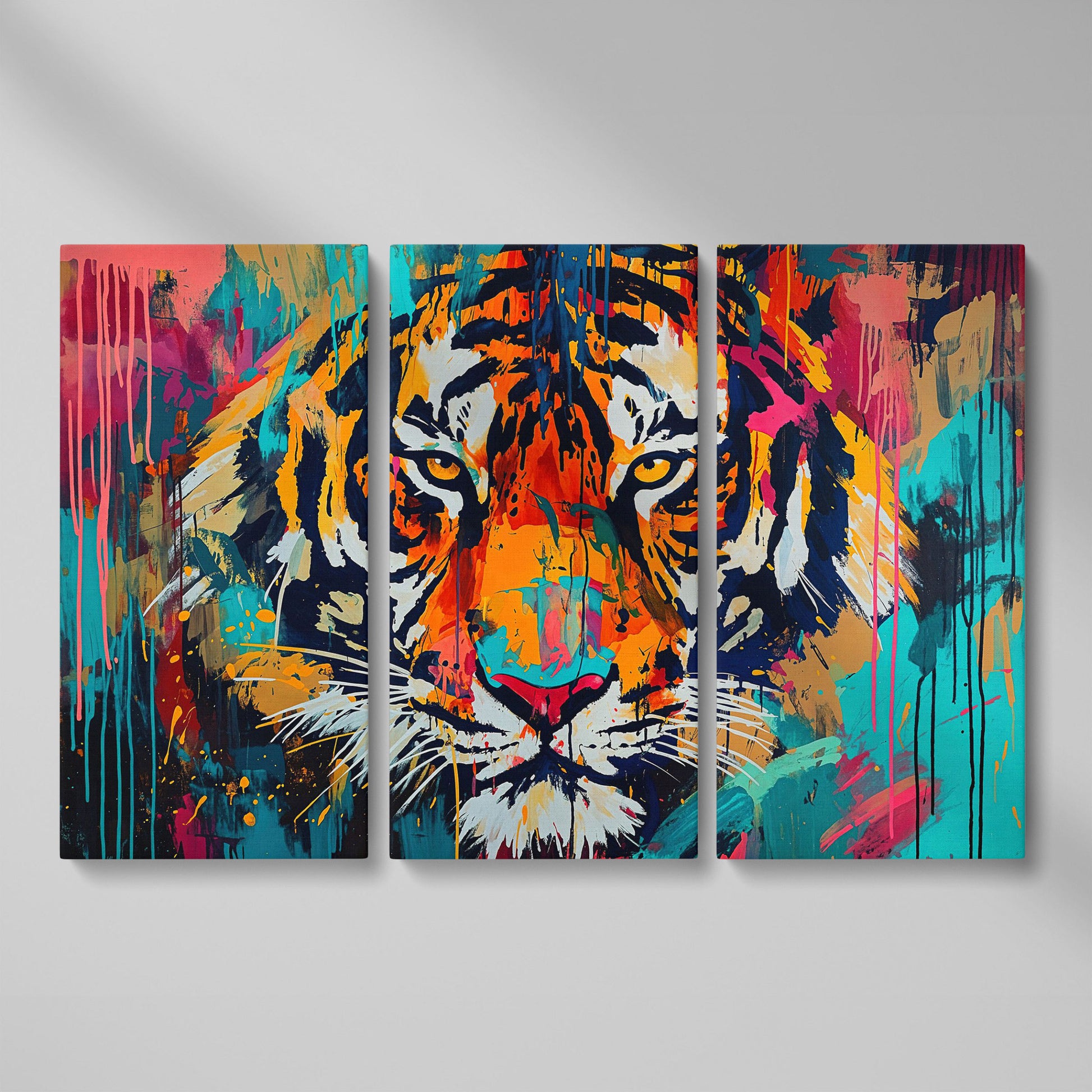 Colorful Tiger Canvas Print as 3-panel split version