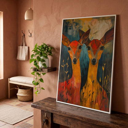 Two Doe Portrait Canvas in white floating frame