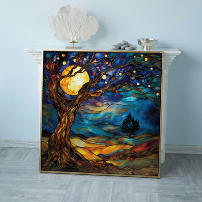 Tree of Life with Moon Canvas in rose gold floating frame