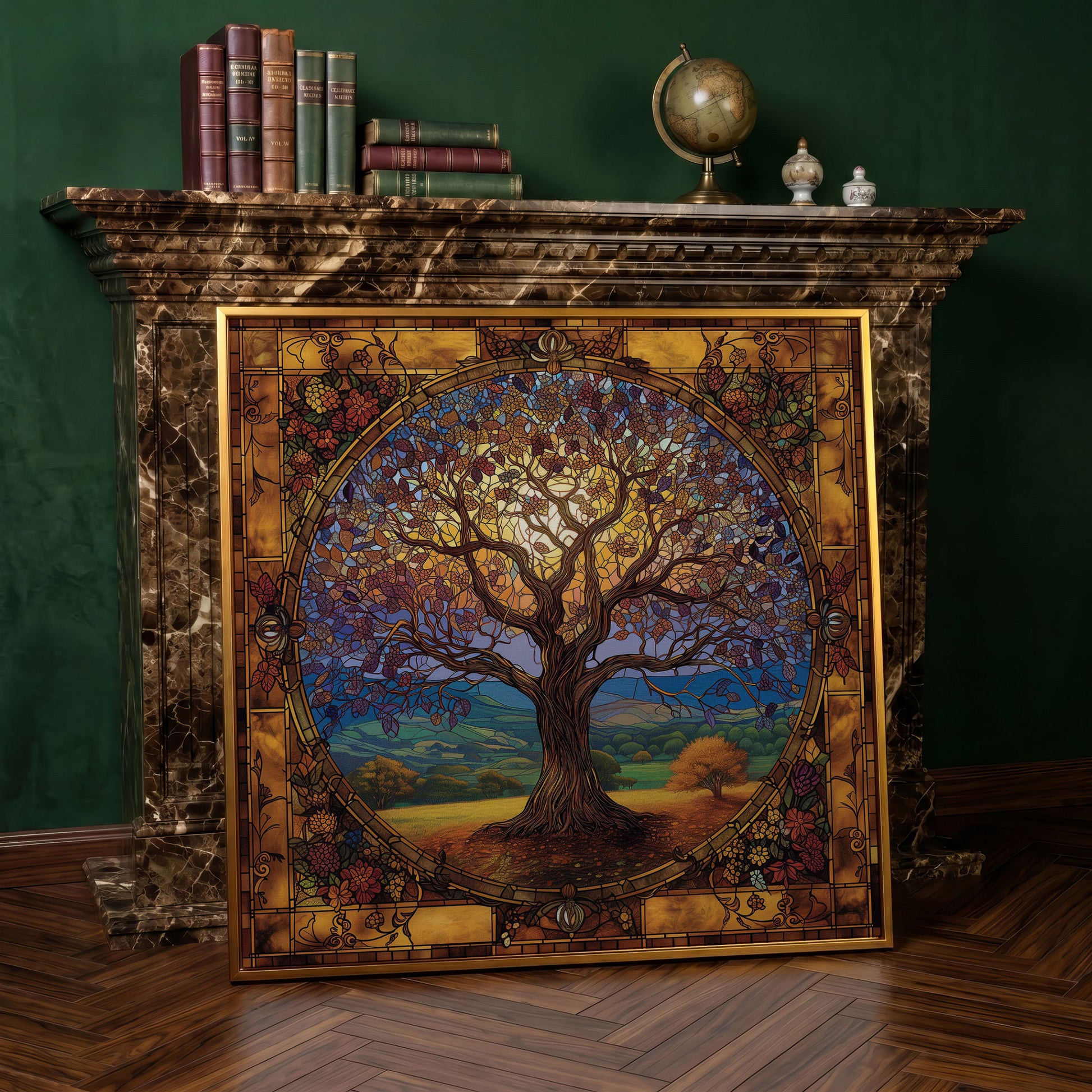 Yggdrasil Tree of Life Canvas in antique gold floating frame