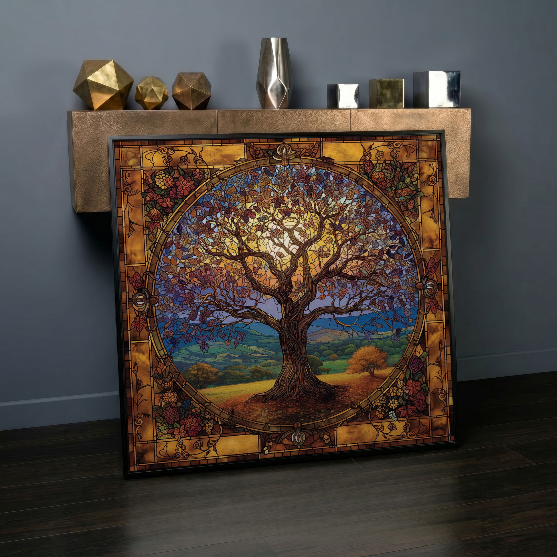 Yggdrasil Tree of Life Canvas in black floating frame