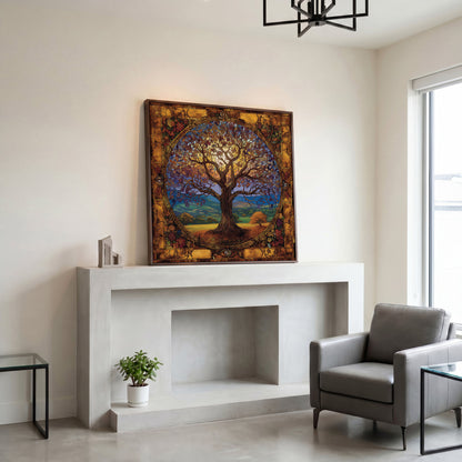 Yggdrasil Tree of Life Canvas in dark walnut floating frame