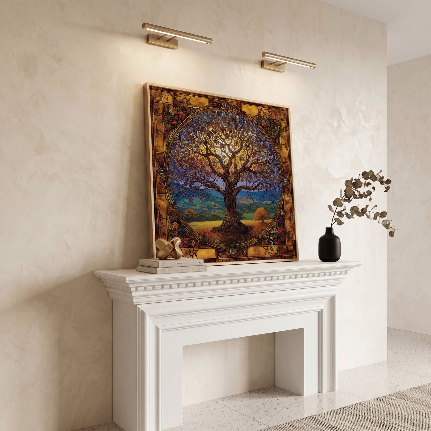 Yggdrasil Tree of Life Canvas in white oak floating frame
